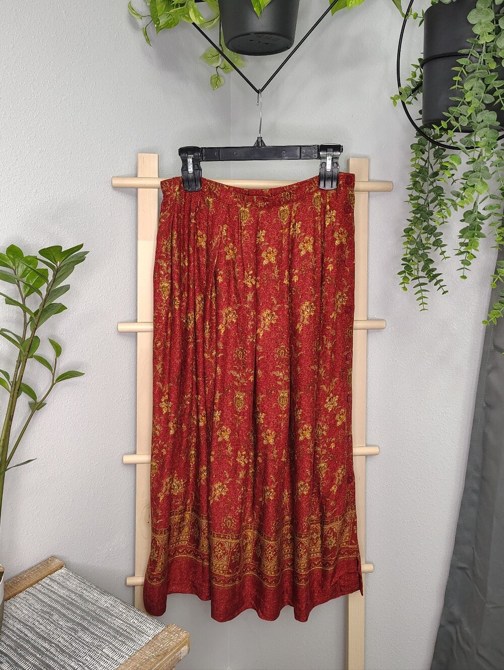 Black & Red Floral Maxi Skirt - Women's Boho A-Line Skirt, Medium/Large - Picture 2 of 7